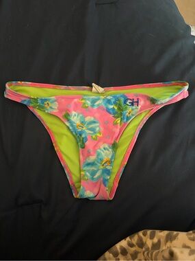 Gilly Hicks Pink Floral Bikini Bottom with Blue & Lime Accents